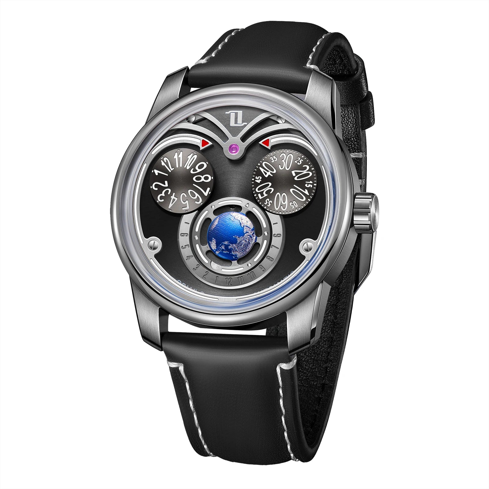 OBLVLO Fashion Eagle 3 Eyes Automatic Watch for Men Green Dial Blue Luminous Waterproof Mechanical Leather Watches JM-Eagle