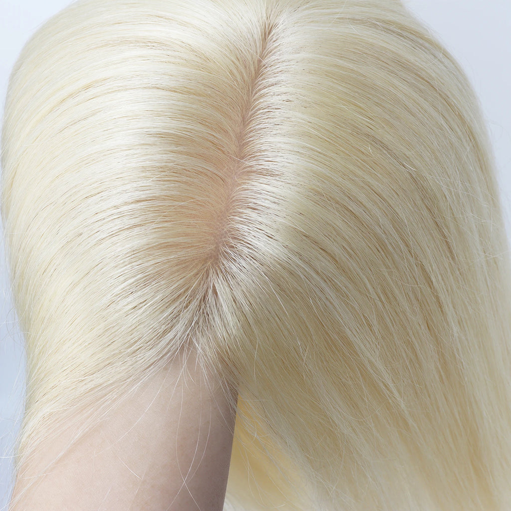 Light Blonde 6x6" Silk Base Wig for Women 18inch Remy Human Hair Wig with PU Around Medical Wig Elastic Net Everyday Wear