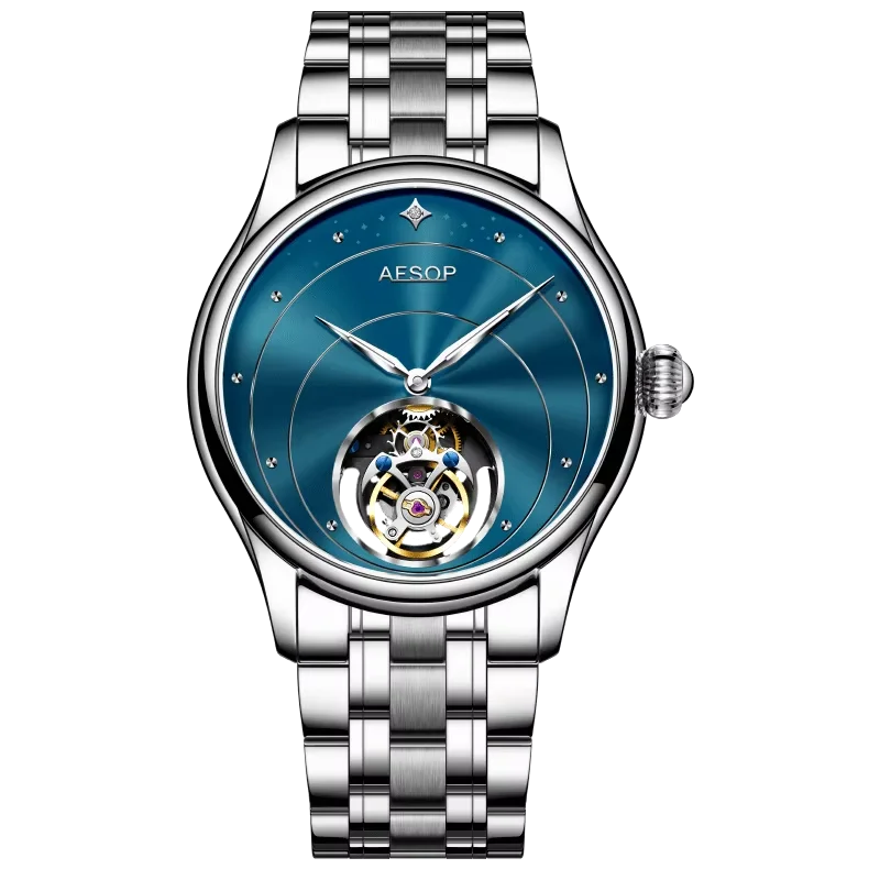 AESOP Real Tourbillon Mechanical Watches Limited Edition Luxury Men Manual Winding Movement Leather/Stainless Steel Wristwatches