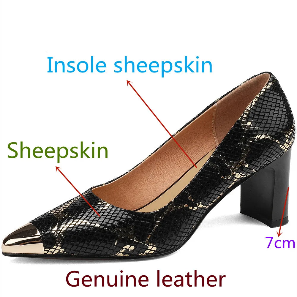 【JOCHEBED HU】Luxury Brand Shoe Genuine Leather for Women  High Heel Ladies Casual Spring Autumn Party Chunky Shoes Ladies34-42
