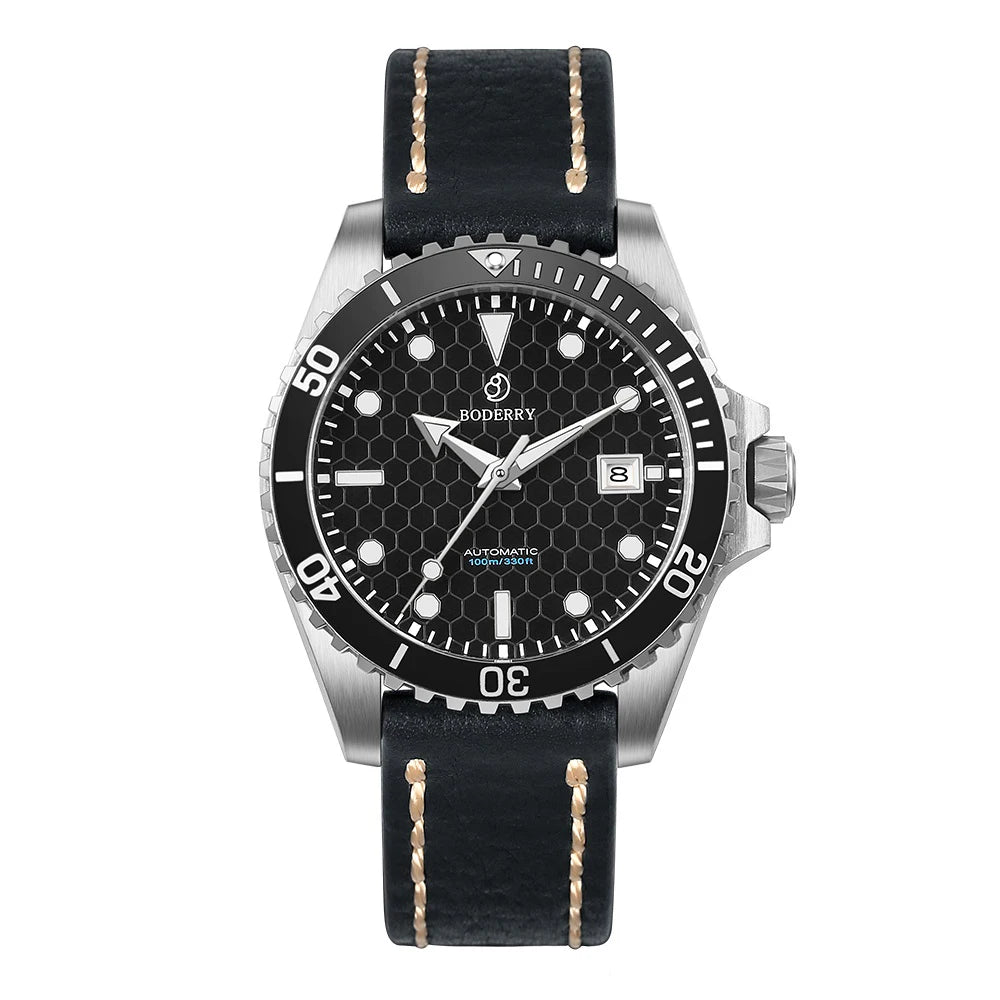 BODERRY Mens Automatic Watches Military Watch Mechanical Wristwatch Titanium Diver 100m Waterproof Sapphire C3 Luminous Sport