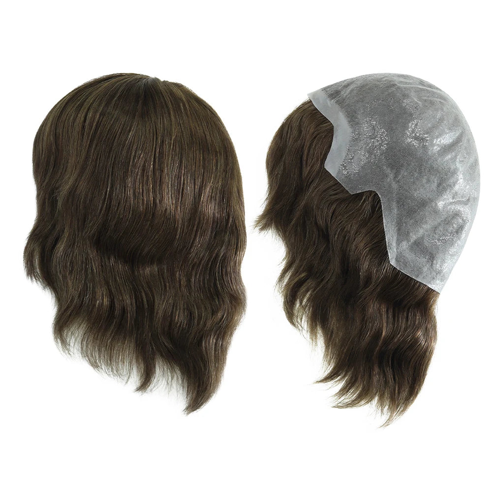 Full Head Wig 6 inches Short Straight Hair Thin Skin Full PU Wig for Man and Women Natural Black 130% Density Human Hair Wig