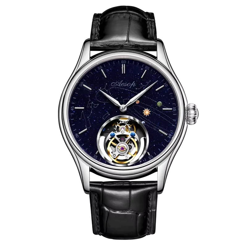 AESOP Real Tourbillon Mechanical Watches Limited Edition Luxury Men Manual Winding Movement Leather/Stainless Steel Wristwatches