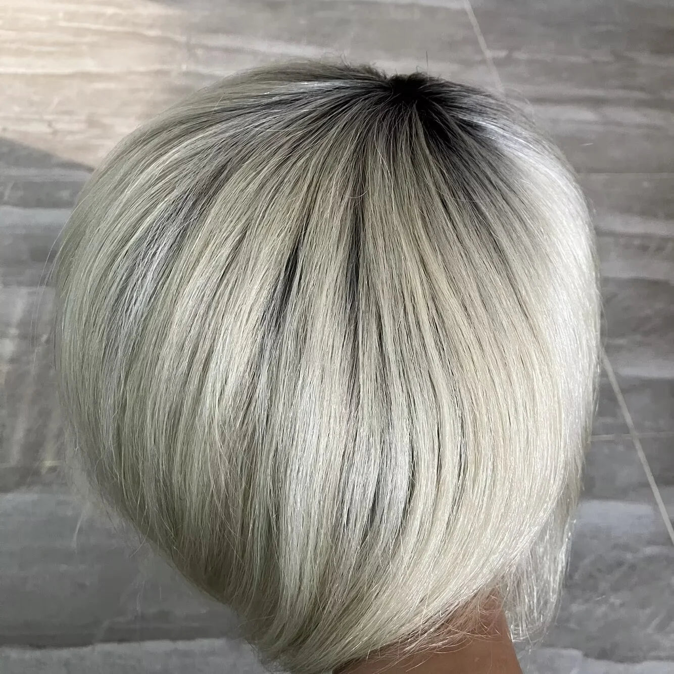 Men's Full French Lace Wig 100% Human Hair Ombre Platinum Blonde White Color 1BT60R Super Durable Natural Hairline Toupee System