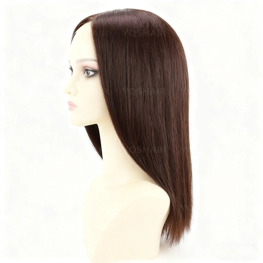 Silk Base Full Lace Wig Real Human Hair Straight Layered Silk Top Soft Light Breathable #2 Chocolate Brown wear to go for Women