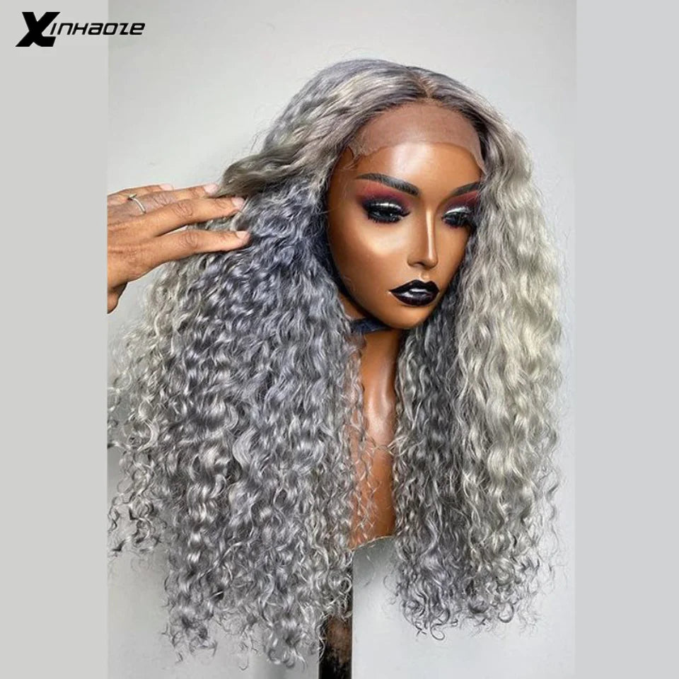 Grey Wig HD 13x6 Lace Frontal Human Hair Wig Colored Wig Curly Lace Front Wig Remy Brazilian Wigs for Women Human Hair Deep Part