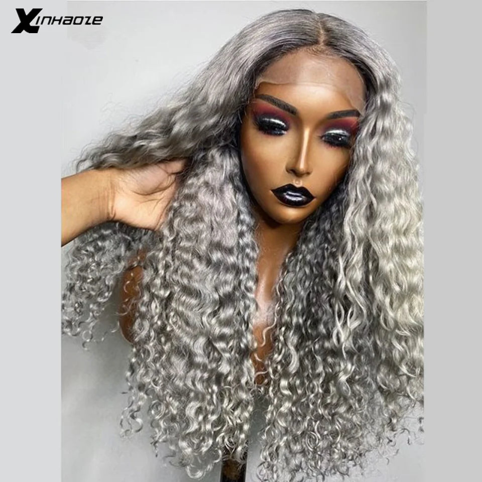 Grey Wig HD 13x6 Lace Frontal Human Hair Wig Colored Wig Curly Lace Front Wig Remy Brazilian Wigs for Women Human Hair Deep Part
